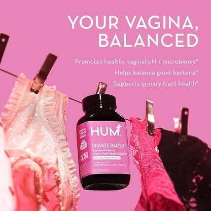 HUM Private Party - Vaginal Probiotics for Women's Health, pH Balance Supplement, and Urinary Tract Support with Cranberry & Lactobacillus Blend | Cranberry Pills, (30 Capsules)