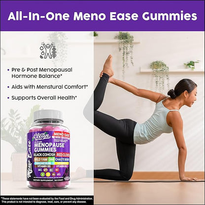 Menopause Supplement for Women Gummies with Black Cohosh, Wild Yam, DIM, Magnesium, Red Clover Chasteberry for Hormone Balance Relief Night Sweats Mood Plus Bergamot, Vitamin D3, Vitamin B6 B12