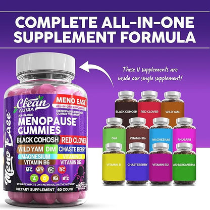 Menopause Supplement for Women Gummies with Black Cohosh, Wild Yam, DIM, Magnesium, Red Clover Chasteberry for Hormone Balance Relief Night Sweats Mood Plus Bergamot, Vitamin D3, Vitamin B6 B12