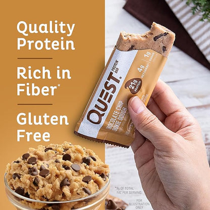 Quest Nutrition Chocolate Chip Dough Cookie Protein Bars, 21g Protein, 1g Sugar, 4g Net Carb, Gluten Free, Keto Friendy, 12 Count