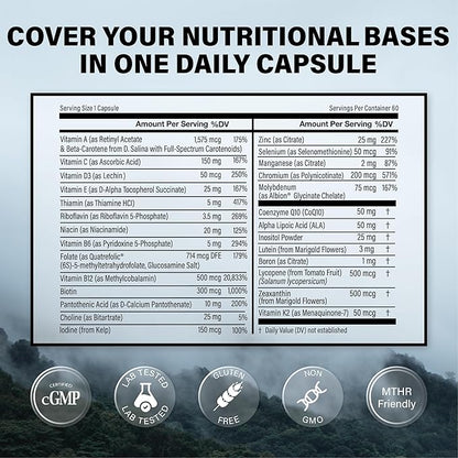 Wild Methylated Multivitamin for Women & Men | Daily Multi Vitamin | MTHFR Supplement Without Iron | Methylated B12, Folate, Vitamin C, A, K2, D, E, Choline, Biotin, ALA, CoQ10 & More (60 Capsules)
