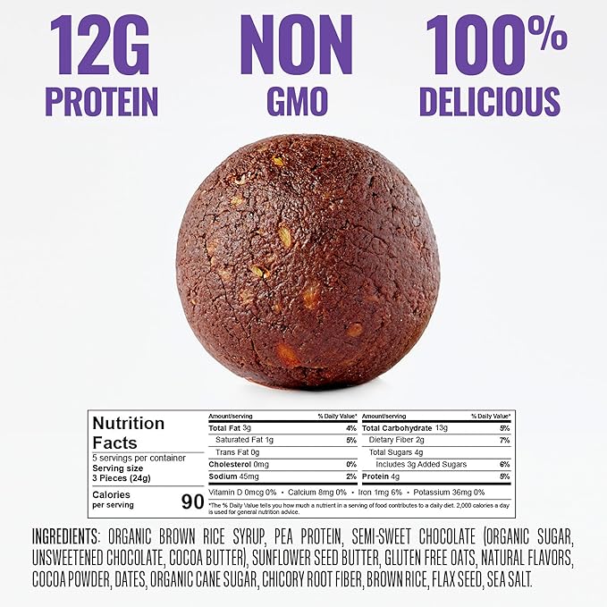 The GFB Fudge Brownie Cookie Protein Bites - Allergen Friendly & Nut Free - Gluten Free, Plant Based, Non GMO, Sustainably Made – Ridiculously Tasty, Healthy, Protein Energy Balls, 4 oz (6 Count)
