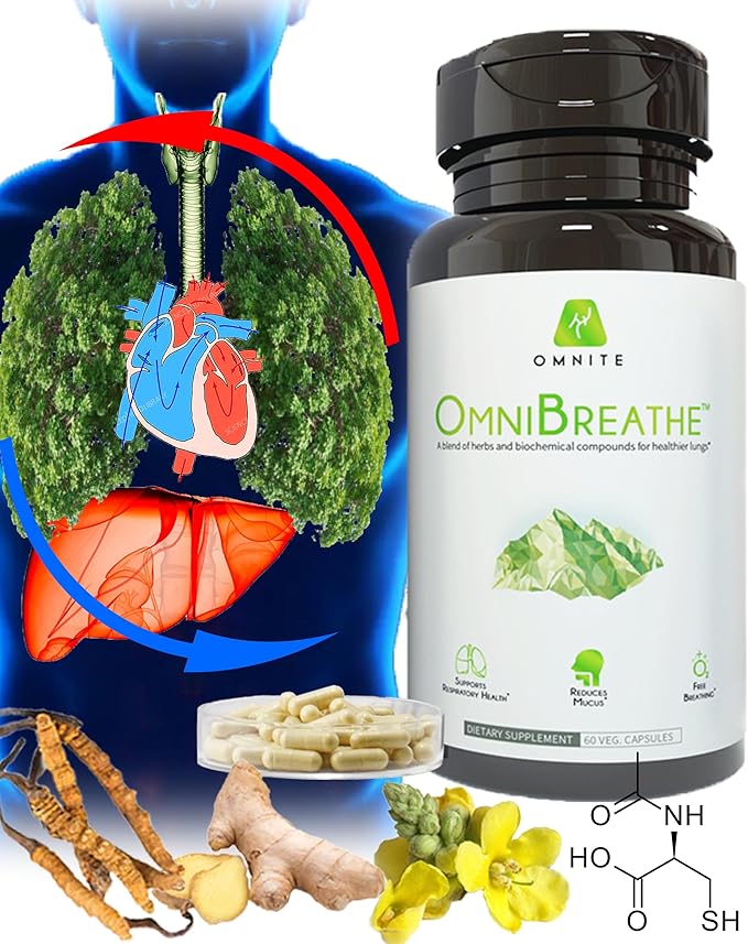 OMNIBREATHE Respiratory Health Supplement,Inhaler Mate,Support Quit Cough,60 Veg