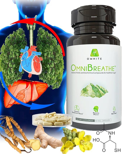 OMNIBREATHE Respiratory Health Supplement,Inhaler Mate,Support Quit Cough,60 Veg