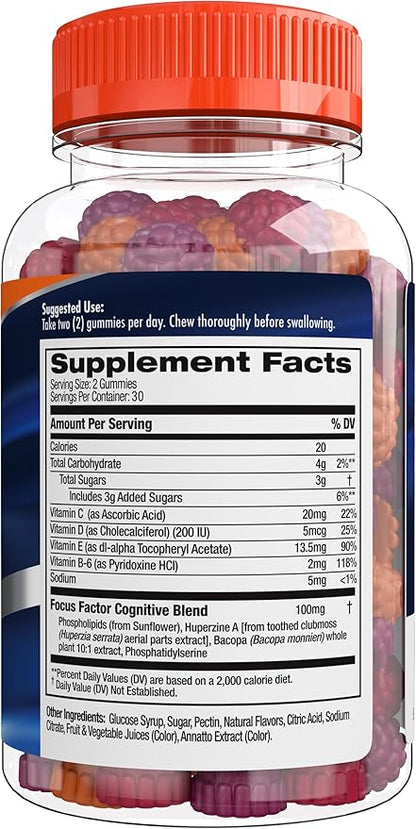 Focus Factor Nootropic Gummies, Memory Supplement 60 Count
