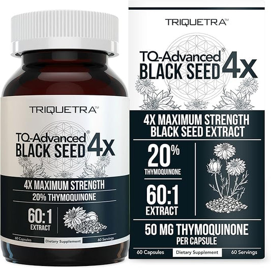 20% Thymoquinone Black Seed Oil Extract Capsules - TQ-Advanced 4X®: Highest Thymoquinone Concentration Available - 60:1 Concentrate from Nigella Sativa, Raw Form, Vegan, Glass Bottle (60 Capsules)