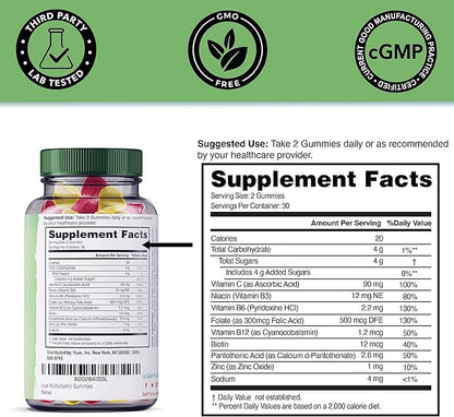 Yuve Vegan Multivitamin Gummies for Men B3, B6, B6, B12, B12, Biotin 60ct